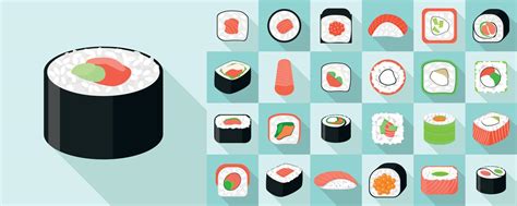 Sushi Roll Icons Set Flat Style 8529003 Vector Art At Vecteezy