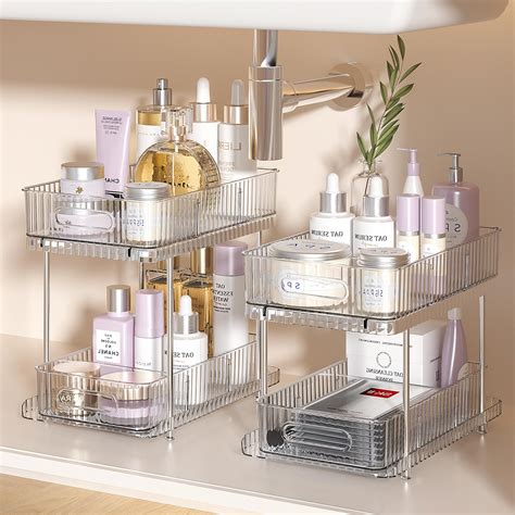 Delamu 2 Sets Of 2 Tier Clear Bathroom Under Sink Organizers And