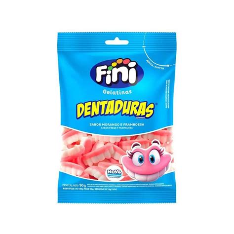 Balas Fini Gelatinas Dentaduras Sabor Morango E Framboesa 90g PanVel