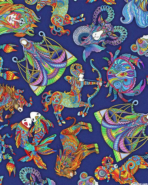 Quilting Treasures Zodiac Dreams Astrology Motifs Navy Blue Digital