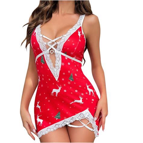 Juuyy Women S Sexy Santa Christmas Lingerie Set Lace Nightgown Chemise