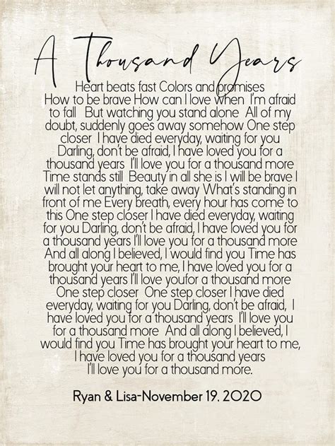 A Thousand Years Lyrics Printable