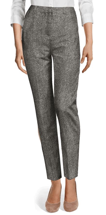 Grey Rustic Tweed High Waisted Flat Front Cigarette Pants Sumissura