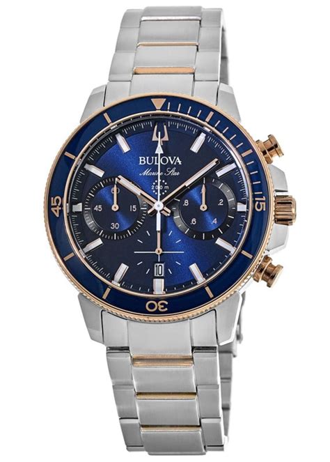 Bulova Marine Star Blue Chronograph Dial Stainless Steel Men S Watch 98B301