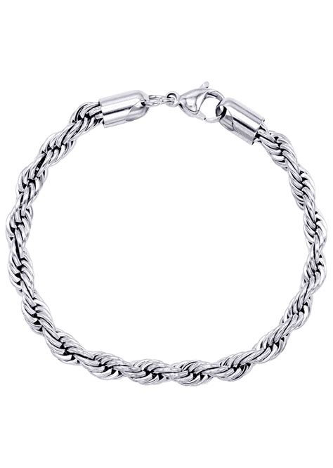 14k White Gold Mens Solid Rope Bracelet