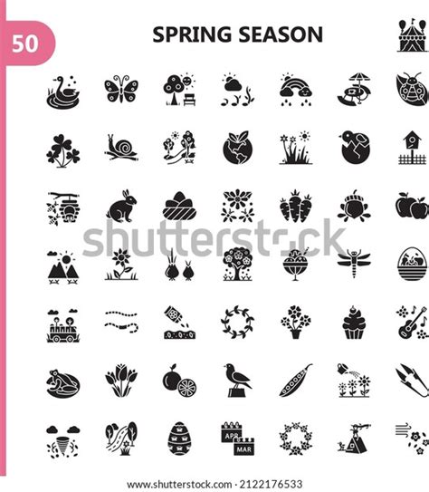 Spring Season Icon Set Black Fill Stock Vector Royalty Free