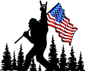 Sasquatch Bigfoot With American Flag Vinyl Decal Sticker Rock On