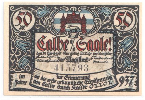 50 Pfennig Ville De Calbe An Der Saale Numista