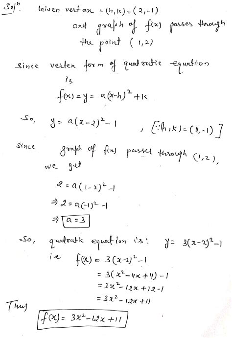 Solved Determine The Quadratic Function F Whose Graph Is Given The