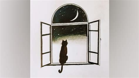 Cat Looking Out Window Drawing