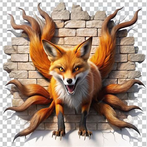 Premium Psd Nine Tailed Demon Fox On Transparent Background