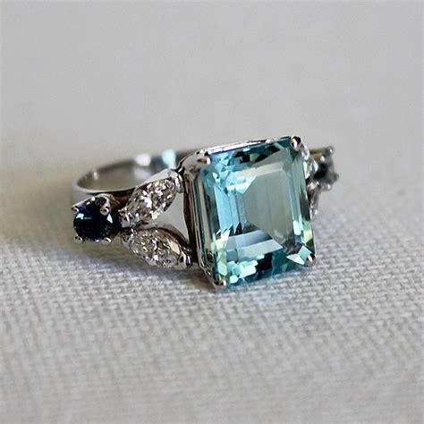 Aquamarine Engagement Ring With Diamonds And Blue Green Etsy