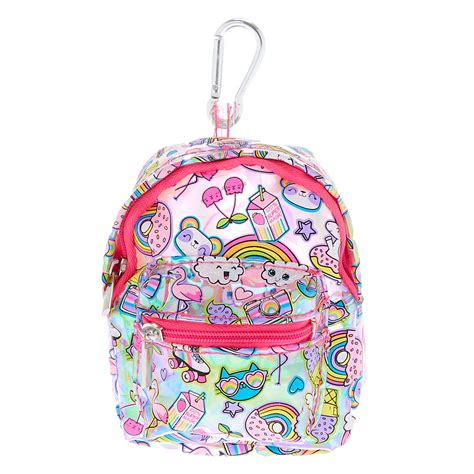 Rainbow Emoticon Mini Backpack Keychain Pink Claires