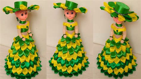 Unique Doll Dress Making With Satin Ribbon Diy Doll Decoration Idea