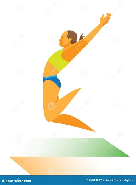 Woman Long Jumper Performs The Winning Jump Stock Vector Illustration