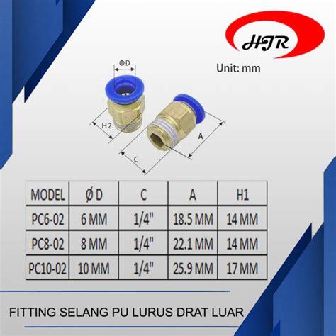 Hjr Fitting Lurus Drat Luar X Pneumatic Selang Angin Pu Mm Drat