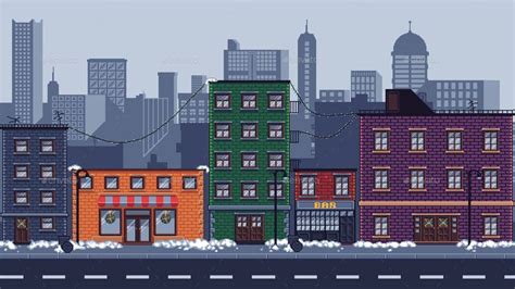 Parallax Winter City Background | City background, Pixel art landscape ...