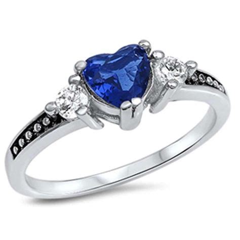 Elegant Blue Sapphire Heart Cubic Zirconia 925 Sterling Silver Ring