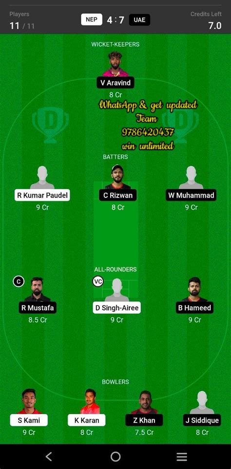 Nep Vs Uae St Odi Match Dream Team Fantasy Prediction United Arab