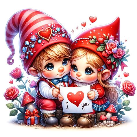 Watercolor Valentines Gnome Clipart Spring Clipart Watercolour