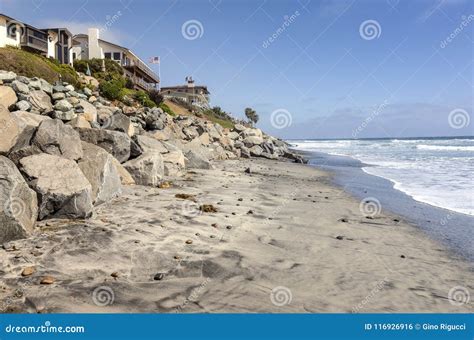 San Diego California Coastline Houses and Boulders. Stock Photo - Image ...