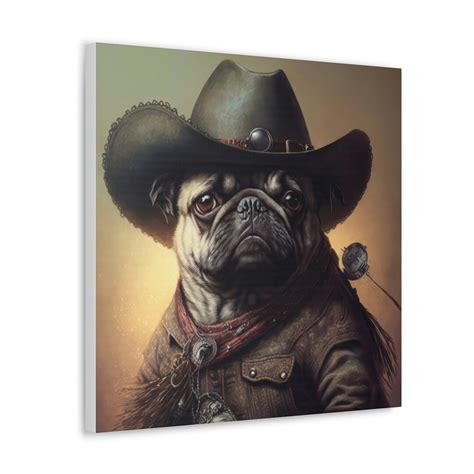 Cowboy Pug Canvas Print Optional Personalization Ready To Hang Pet