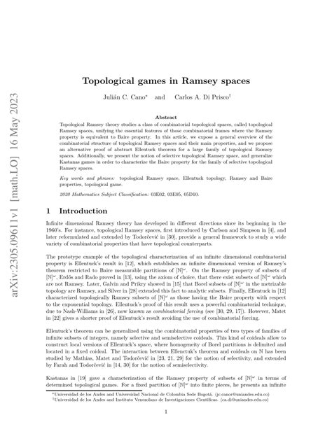 PDF Topological Games In Ramsey Spaces