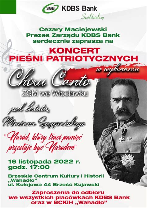 Zaproszenie Na Koncert Pie Ni Patriotycznych Kdbs Bank