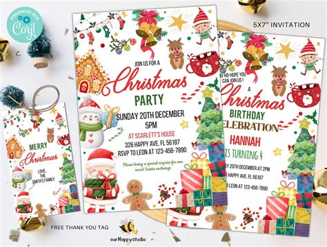 Editable Christmas Party Invitation Christmas Birthday Party Invite Xmas Invitation Christmas