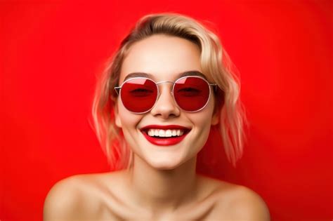 Premium Photo A Woman With Sunglasses On Her Face Is Smiling