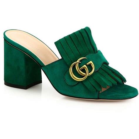 Gucci Marmont Gg Kiltie Suede Block Heel Mules