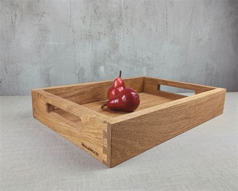 Handcrafted Oak Wood Tray With Handles Breakfast Serving Etsy