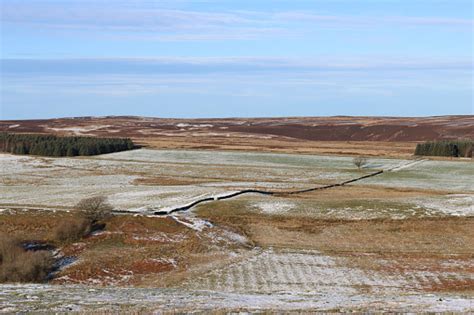 View Across An Upland Winter Landscape In Sun With Woods And Rolling ...