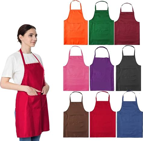 Loyhuang Total 9pcs Plain Color Bib Apron Adult Women