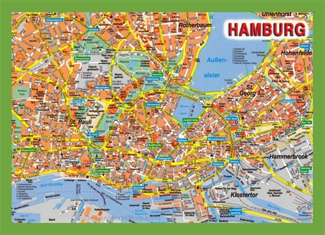 Large Hamburg tourist attractions map | Hamburg | Germany | Europe ...