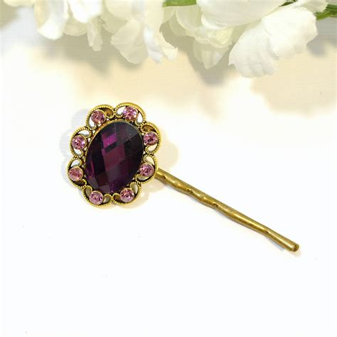 Purple Bobby Pin Handmade Hair Pin Crystal Bobbies Purple Wedding