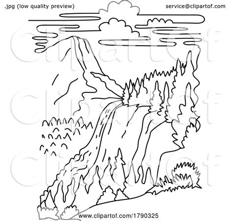 Nevada Fall With Liberty Cap Yosemite National Park California Monoline