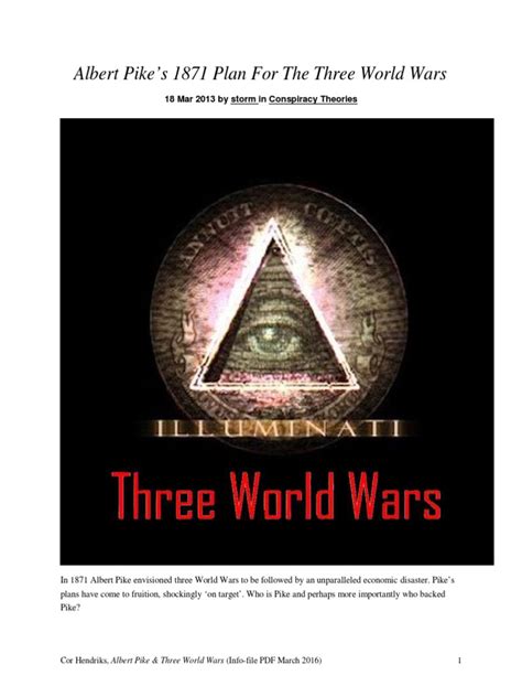 Albert Pike Three World Wars Inflation Zionism