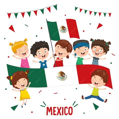 Ilustración Del Niño Que Sostiene La Bandera De México Vector Premium