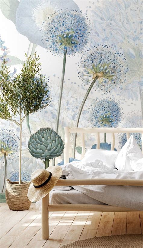 Blue Wild Meadow Wall Mural Wallsauce Uk Blue Flower Wallpaper