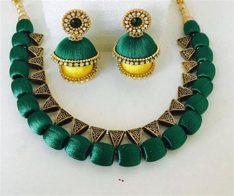 Silk Thread Choker Necklace Set With Earrings Thread Jewellery Silk