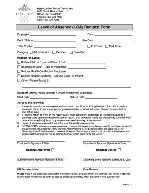 Fillable Online Husd Leave Of Absence LOA Request Form Higley