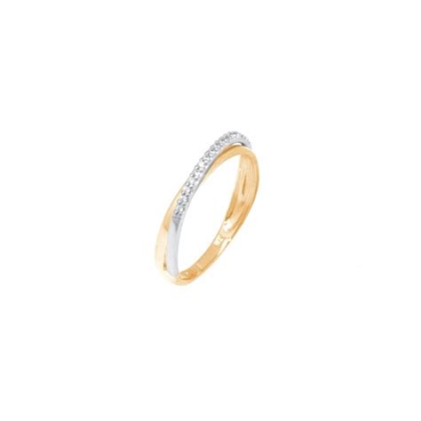 Bague Carador anneaux croisés or jaune et blanc 375 000 et oxydes de