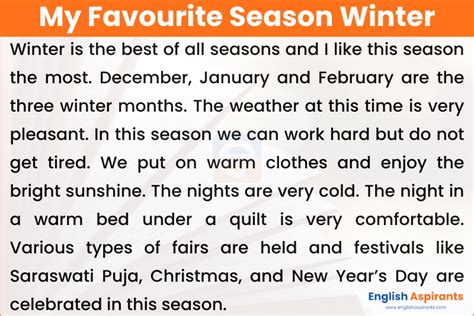 My Favourite Season Winter Essay Essay On My Favourite Season Winter