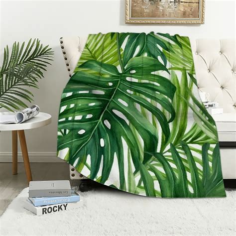 Homicozi Tropical Palm Leaves Throw Blanket Watercolor Palm Tree Green