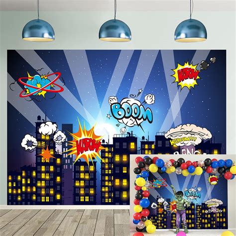 Amazon.com : Superhero Cityscape Theme Backdrop Night Scene Comics Style Building Photography ...