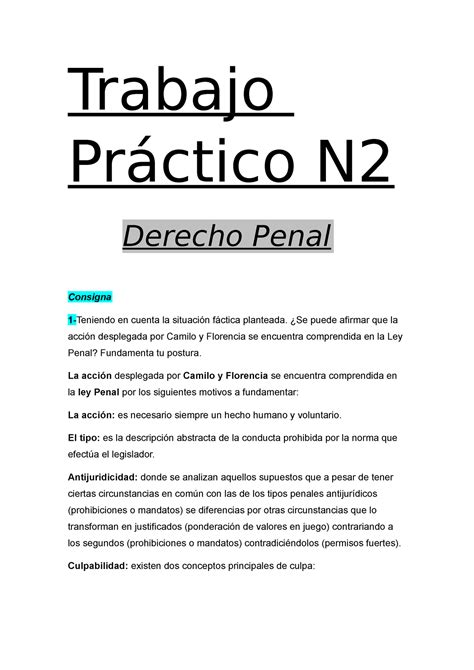 Tp 2 Derecho Penal Trabajo practico n2 Trabajo Práctico N Derecho