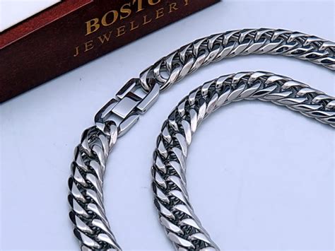 GRUBA SREBRNA PANCERKA STAL CHIRURGICZNA 316L BOSTON JEWELLERY