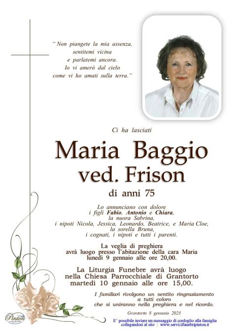 Maria Baggio Onoranze Funebri Pinton Severino Gazzo Padovano Pd