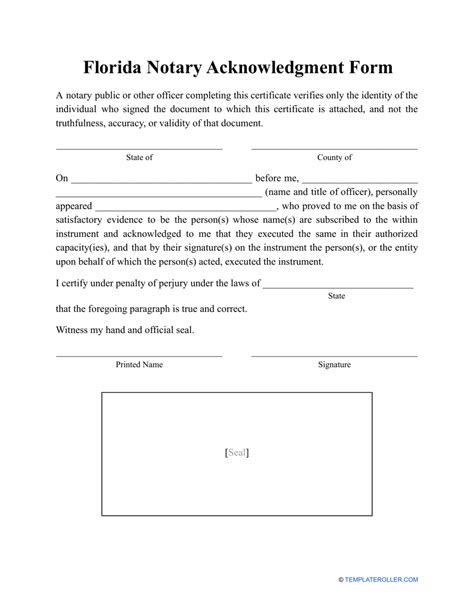 Florida Notary Acknowledgment Form Fill Out Sign Online And Download